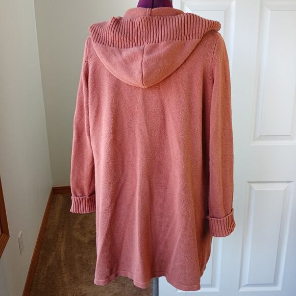 Tahari Hooded Orange Cardigan Sweater 1X pockets open front wrap long duster - Picture 3 of 12